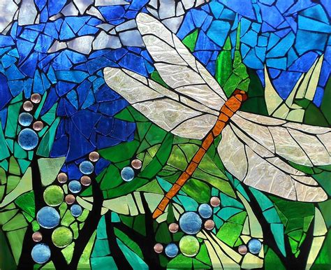 Mosaic Stained Glass Golden Brown Dragonfly Glass Art By Catherine