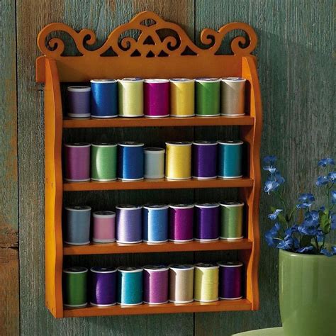 Wooden Sewing Thread Storage Rack Holds 28 Spools Ebay