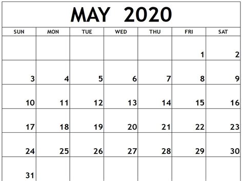 Fillable May 2020 Calendar Template Free Printable Calendar Templates