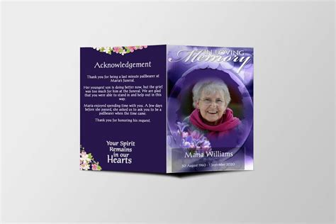 Purple Bloom Funeral Program Template Quickfuneral Llc