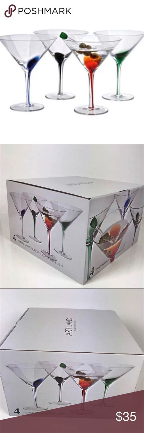 Nwt Artland Splash 4 Pc Martini Glass Set Glass Set Martini Glass Glass Blowing