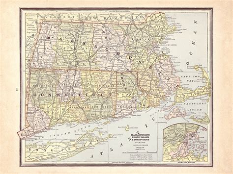 1887 Southern New England Map Reprint Crams Etsy