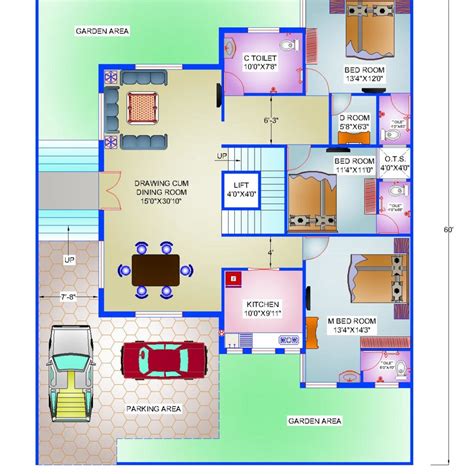 48 X 60 Floor Plan Of Luxurious Bungalow Cad Files Dwg Files
