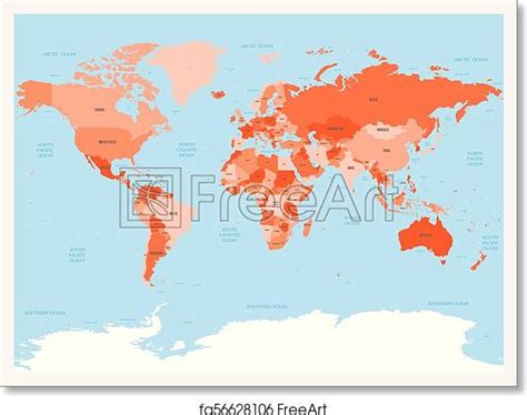 Free Art Print Of World Map Atlas Red Colored Political Map With Blue