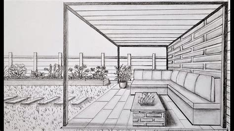 How To Draw In One Point Perspective A Backyard Garden Youtube