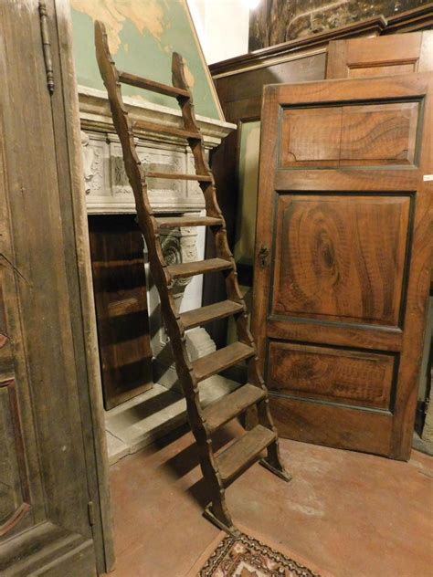Antique Library Ladder Brown Larch With Moved Bar 1800 Italy At 1stdibs