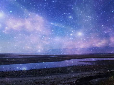 Beach Landscape Shoreline Ocean Seashore Stars Night Sky Galaxy