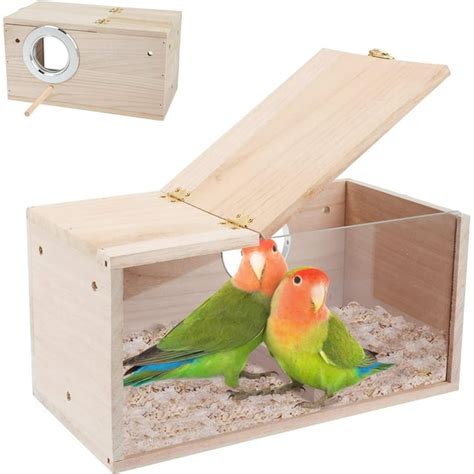 Parakeet Nesting Box Bird House For Cage Natural Wood Breeding Box For