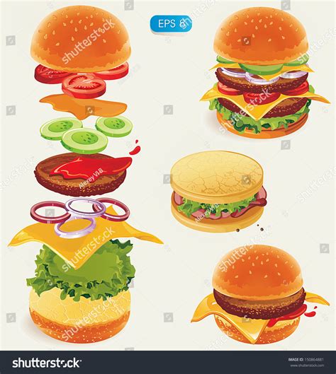 Fastfood Hamburger Ingredients Vector Illustration Stock Vector