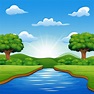 Dibujos animados del río en el medio hermoso paisaje natural | Vector ...
