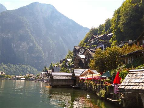 Hallstatt A Small Village Located At The Lake Side Stock Photo