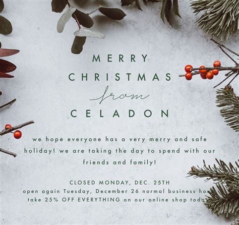 Store Closed Merry Christmas Celadon