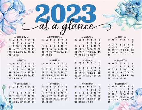 2023 Yearly Calendar 12 Month Printable Calendar Pretty Etsy Australia