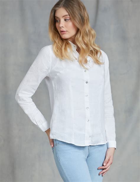 Womens Relaxed Fit White Linen Shirt Hawes And Curtis