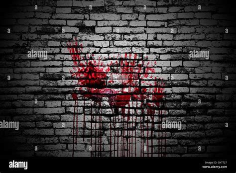 Set 8 Bloody Handprint On Brick Wall In The Dark For Horror Content