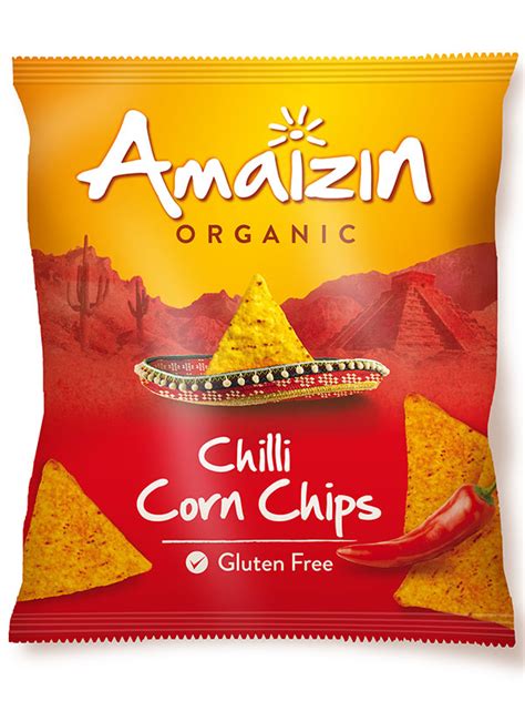 Plain old nixtamalized corn, salt, and oil are the most common ingredients in many tortilla chips. Chilli Corn Chips, Gluten-Free 75g (Amaizin ...