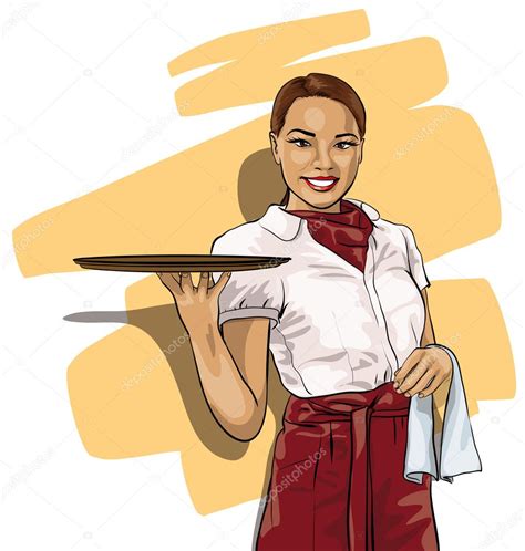 Pretty Woman Waitress With A Tray — Stock Vector © Yurafx 9376769