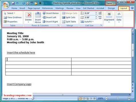 Learn Microsoft Word 2007 Insert Tab It Distance Learning It Online
