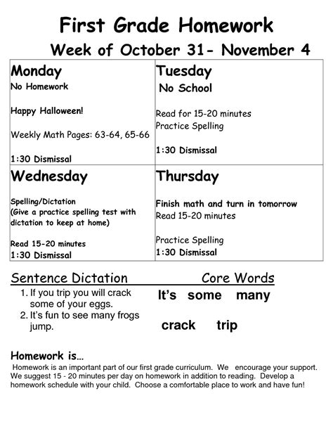 1st Grade Homework Chart Templates For Several Circumstances You Can