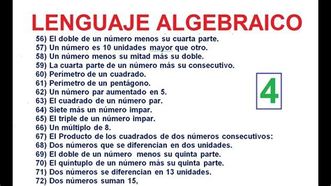 4 LENGUAJE ALGEBRAICO LENGUAJE COMÚN NATURAL A LENGUAJE MATEMÁTICO