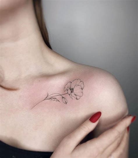 Fine Line Poppy Flower Tattoo Located On The