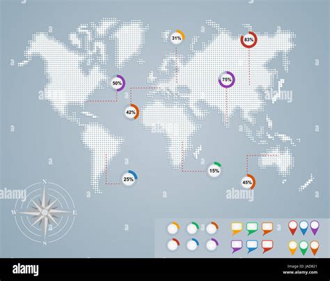 World Map Geo Position Pointer Icons Infographics Template Eps10