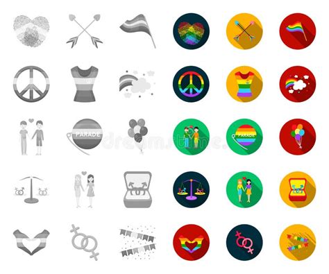 gay and lesbian mono flat icons in set collection for design sexual minority and attributes