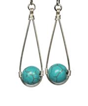 Turquoise Teardrop Wire Wrapped Dangling Earrings Earrings