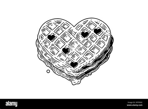 Waffles Heart Shaped Hand Drawn Ink Sketch Engraving Style Vector
