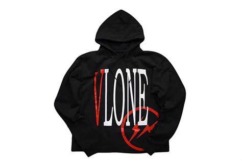 Vlone X Fragment Og Logo Red V Hoodie Black Kickstw