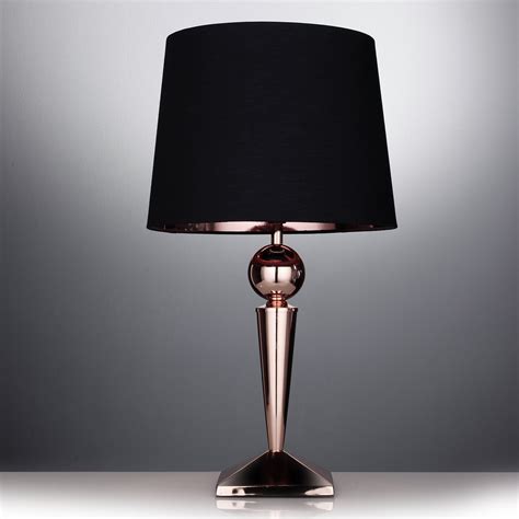 Table Lamp with Gold Stand and Black Shade with Internal Copper Lining - Lights and Linen