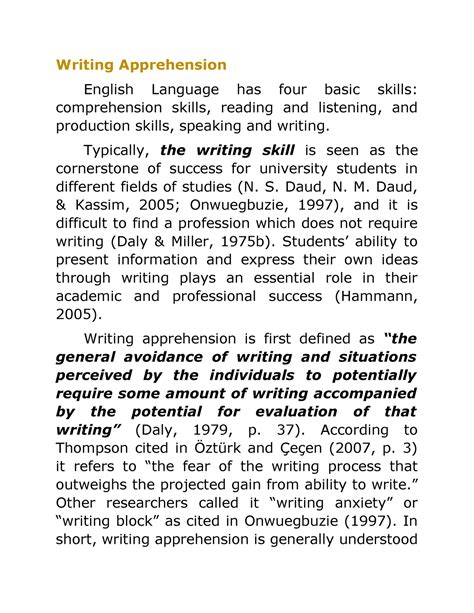 Remedial Writing Writing Apprehension English Language Has Four Basic