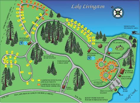 The lake livingston state park is located at 300 park rd 65. Wolf Creek Park map - Lake Livingston, Coldspring, TX ...