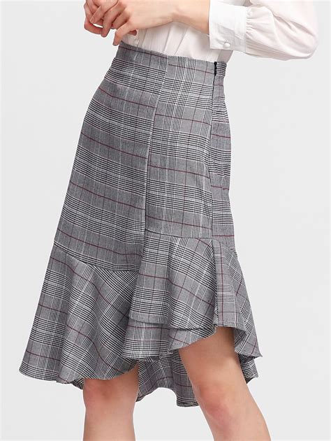Asymmetrical Ruffle Hem Plaid Skirt Sheinsheinside