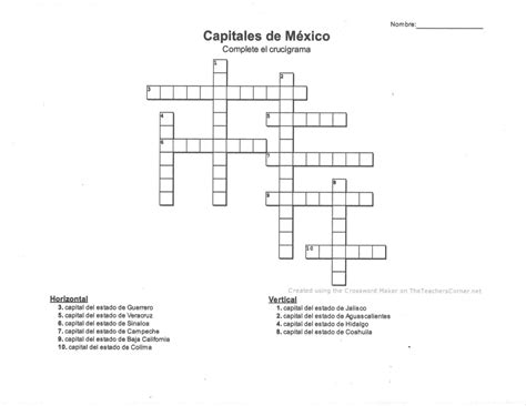 Tareas Escolares Crucigrama De Capitales De México Resumen