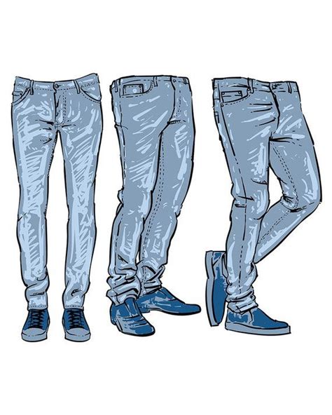 Hand Drawn Fashion Design Mens Jeans Clipart Commercial Use Vector