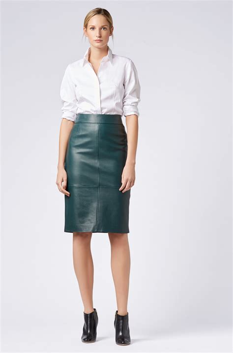 Hugo Boss Lambskin Leather Pencil Skirt With Paneled Structure