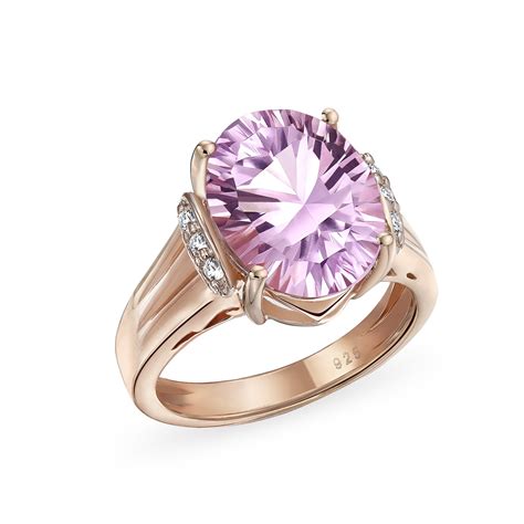 447ct Zircon Accented Oval Statement Pink Amethyst Ring For Women Rose