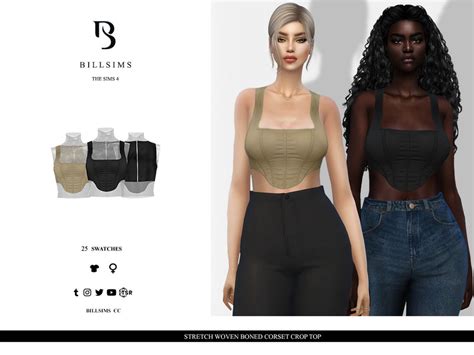 The Sims Resource Stretch Woven Boned Corset Crop Top