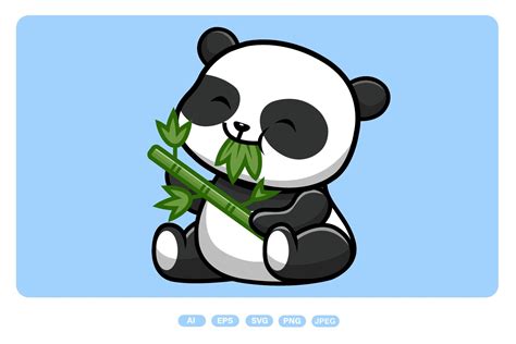 Cute Panda Eat Bamboo Graphic By Mokshastuff · Creative Fabrica
