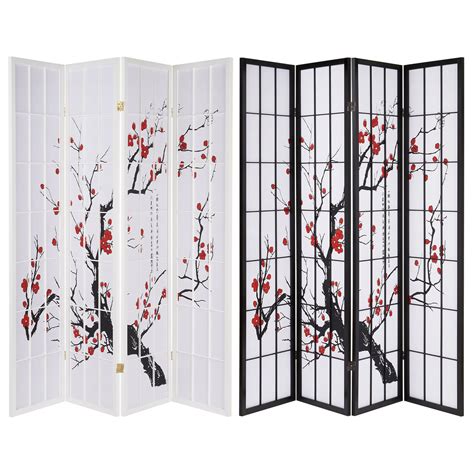 Hartleys 4 Panel Japanese Room Divider Cherry Blossom Privacy Screen