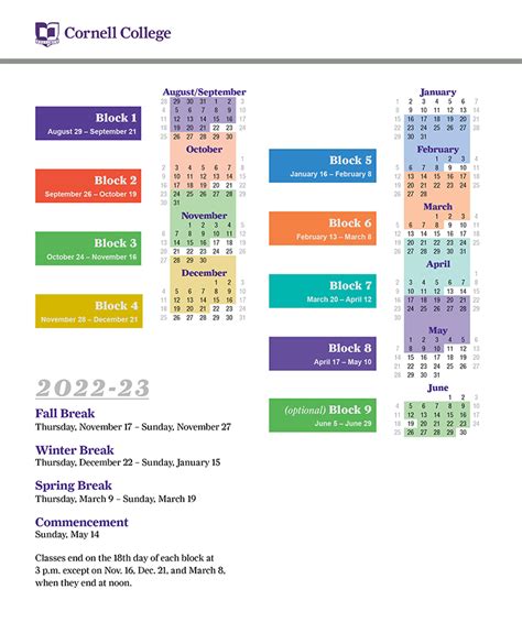 2022 23 Academic Calendar Cornell College