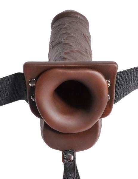 Fetish Fantasy 9 Inches Hollow Squirting Strap On With Balls Brown On
