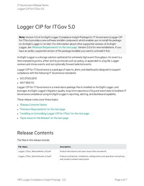 Cip It Governance 50 Release Notes For Arcsight Logger