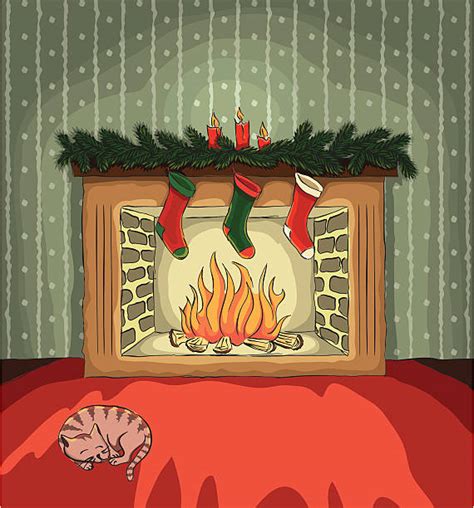 Best Drawing Of Christmas Stockings Fireplace Illustrations Royalty