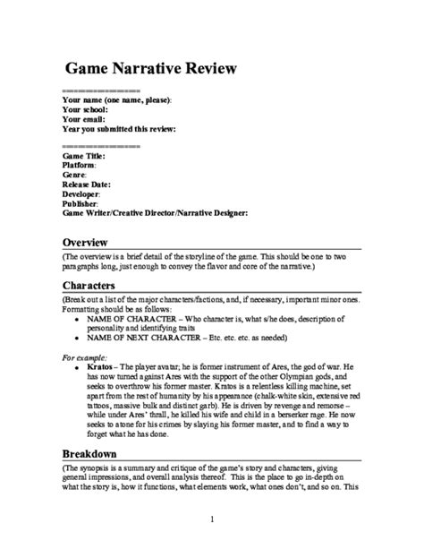 Pdf Game Narrative Review Template Guillaume Azkoaga