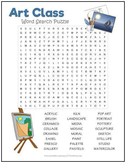 Art Class Word Search Puzzle In 2022 Art Worksheets Art Classes Art