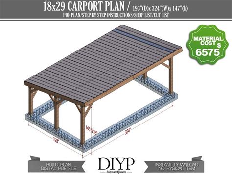 20x30 Carport Blueprint Plans Diy Wooden Carport Etsy Wooden