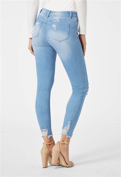 Distressed Push Up Skinny Jeans In Light Wash Get Great Deals At Justfab
