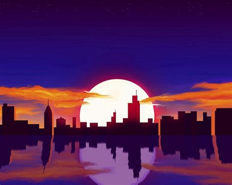 Download Wallpaper 1280x1024 City Sun Sunset Reflection Art Vector
